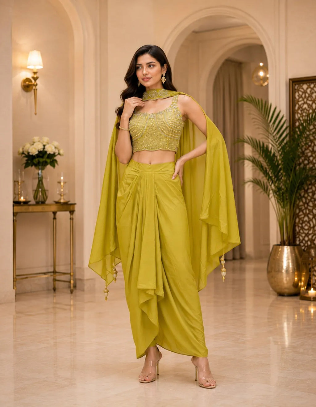 Lime Luxe Drape Indo Western Set
