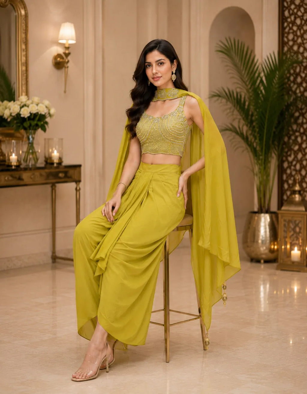 Lime Luxe Drape Indo Western Set