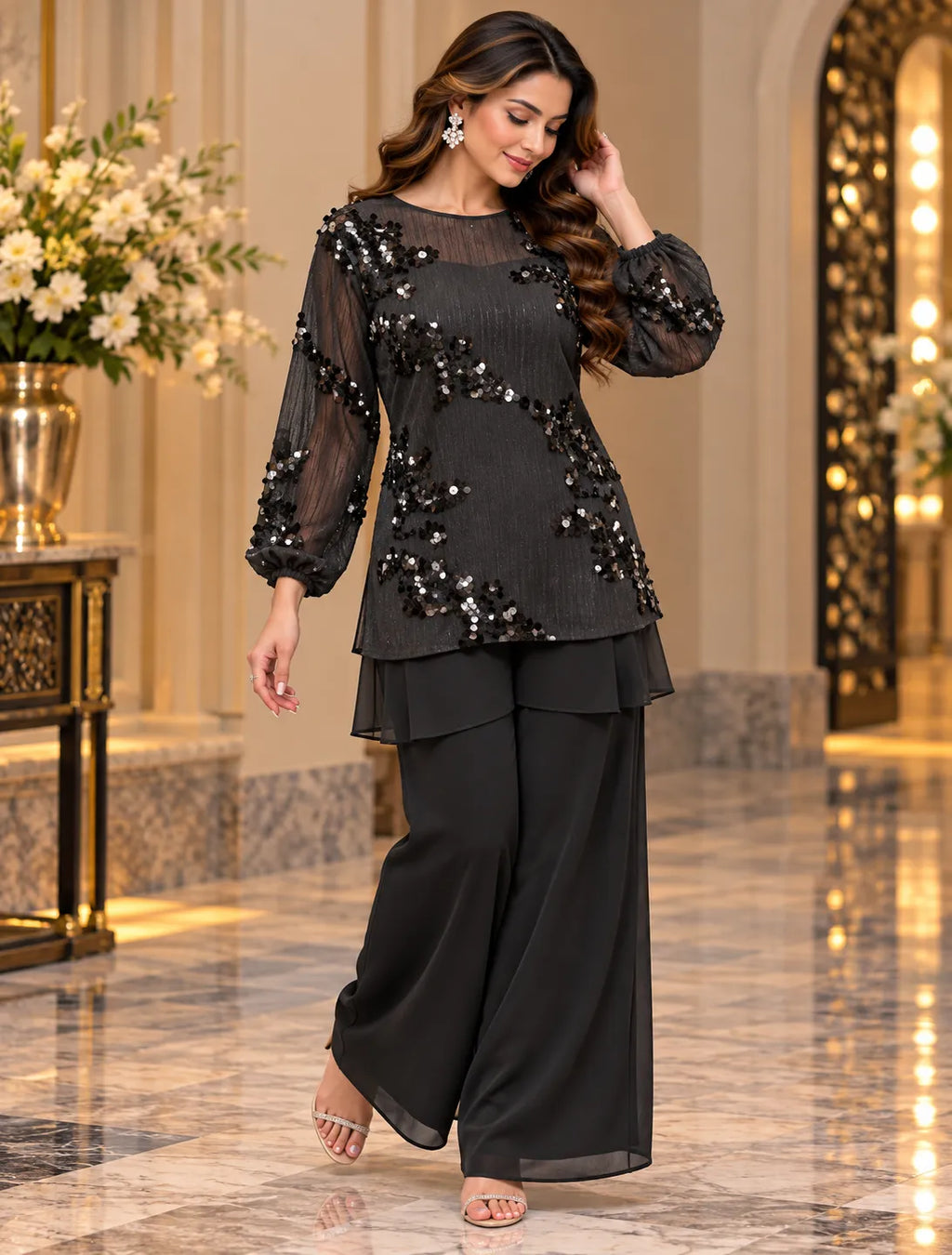 Lumivelle Sequin Layered Top