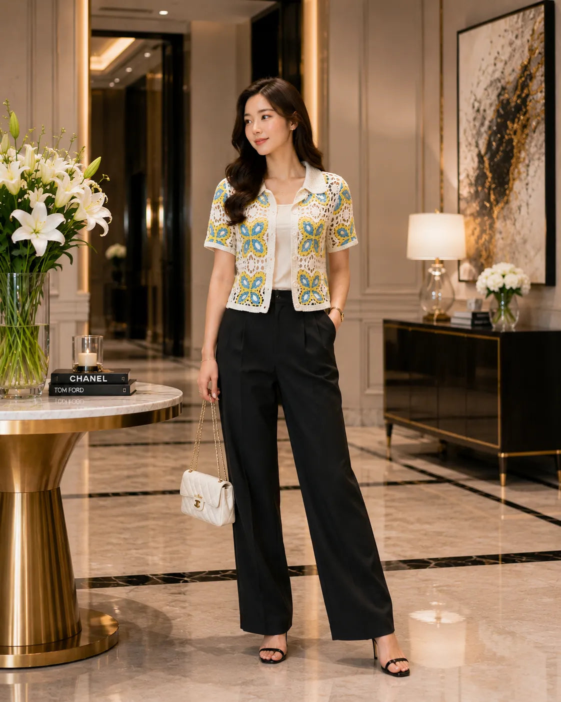 Luxe Bloom Crochet Co Ord Shirt