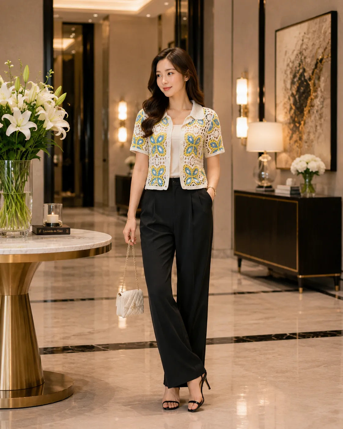 Luxe Bloom Crochet Co Ord Shirt