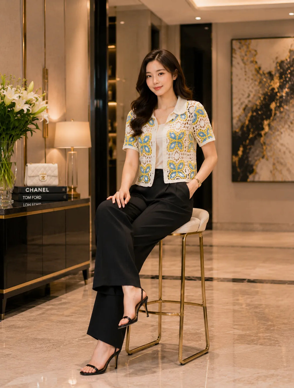 Luxe Bloom Crochet Co Ord Shirt