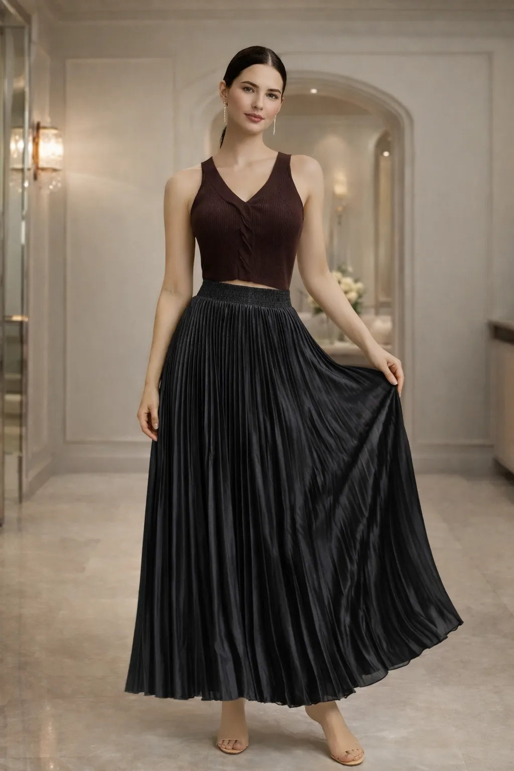 Luxe Satin Pleated Maxi Skirt