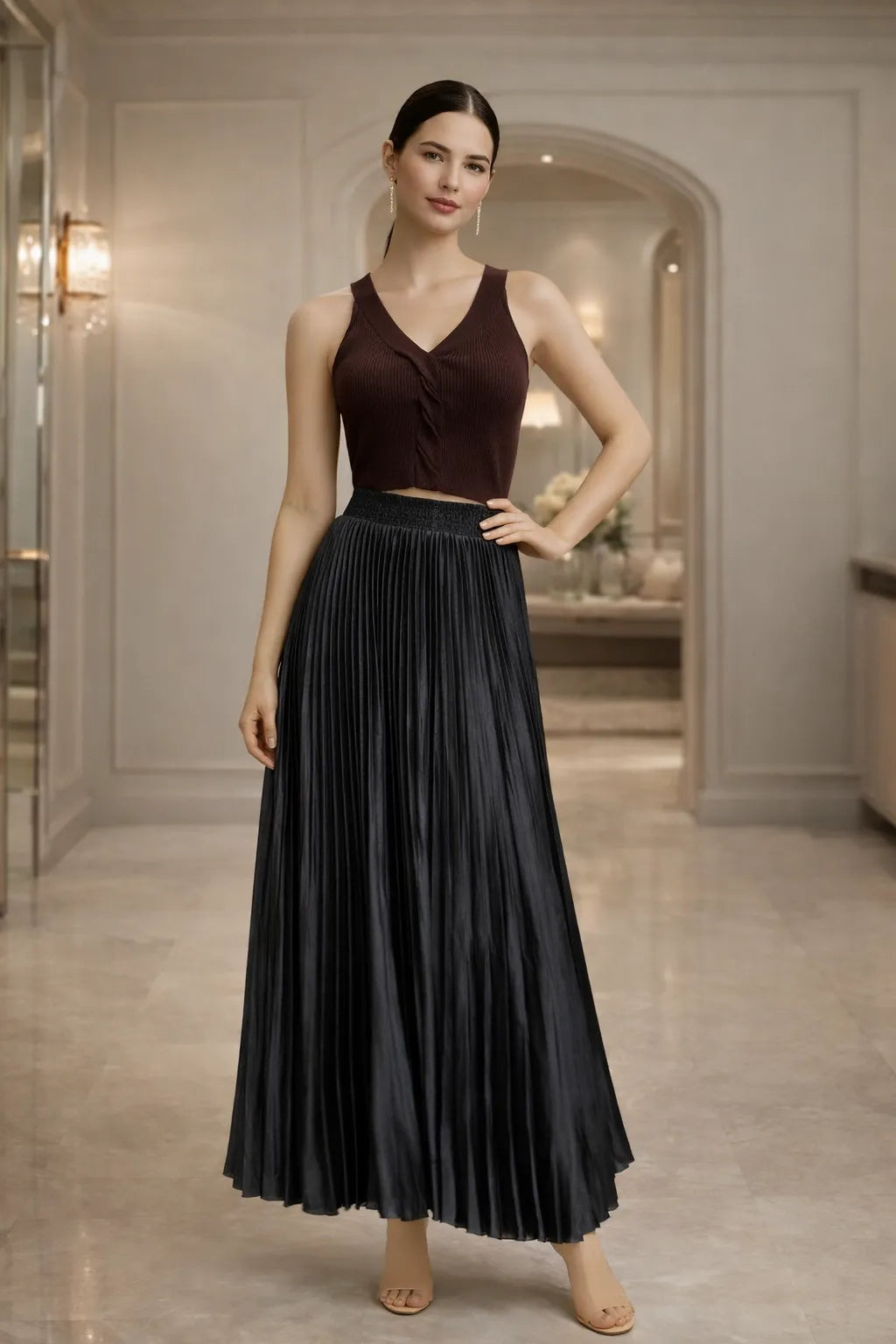 Luxe Satin Pleated Maxi Skirt