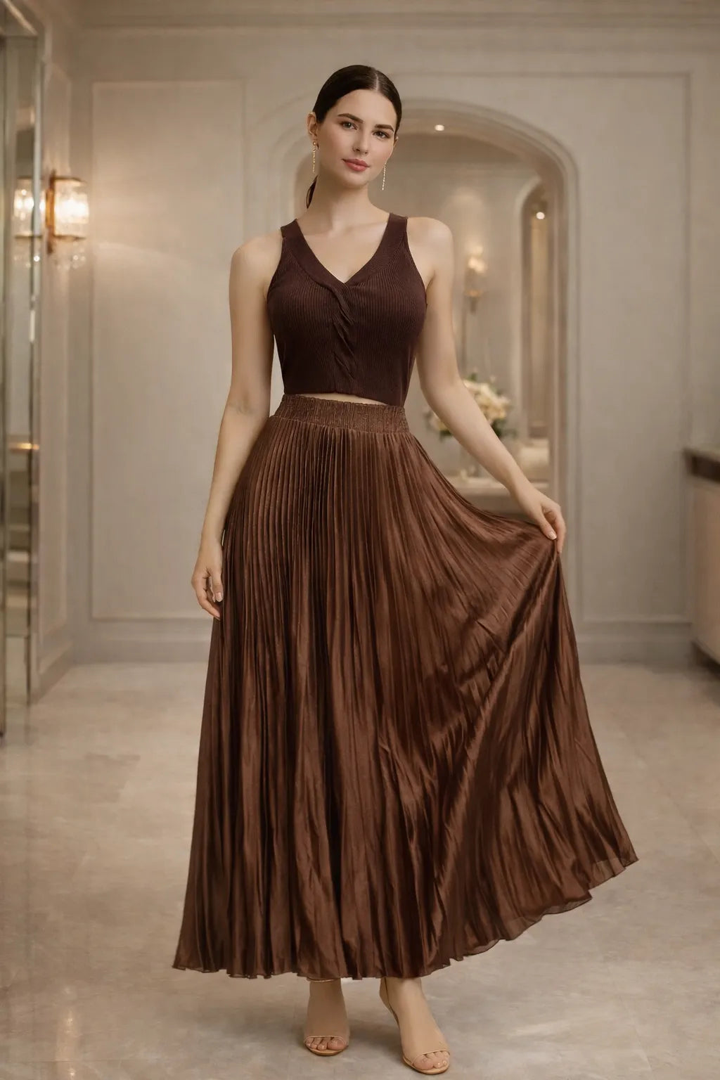 Luxe Satin Pleated Maxi Skirt