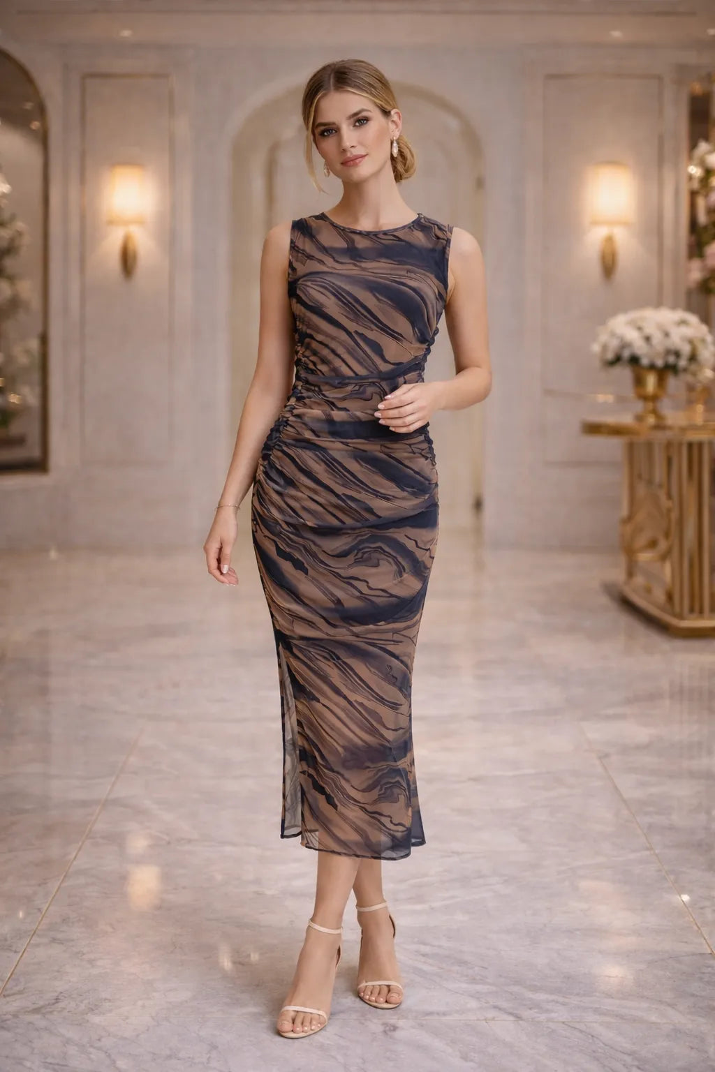 Marble Mesh Midi Dress