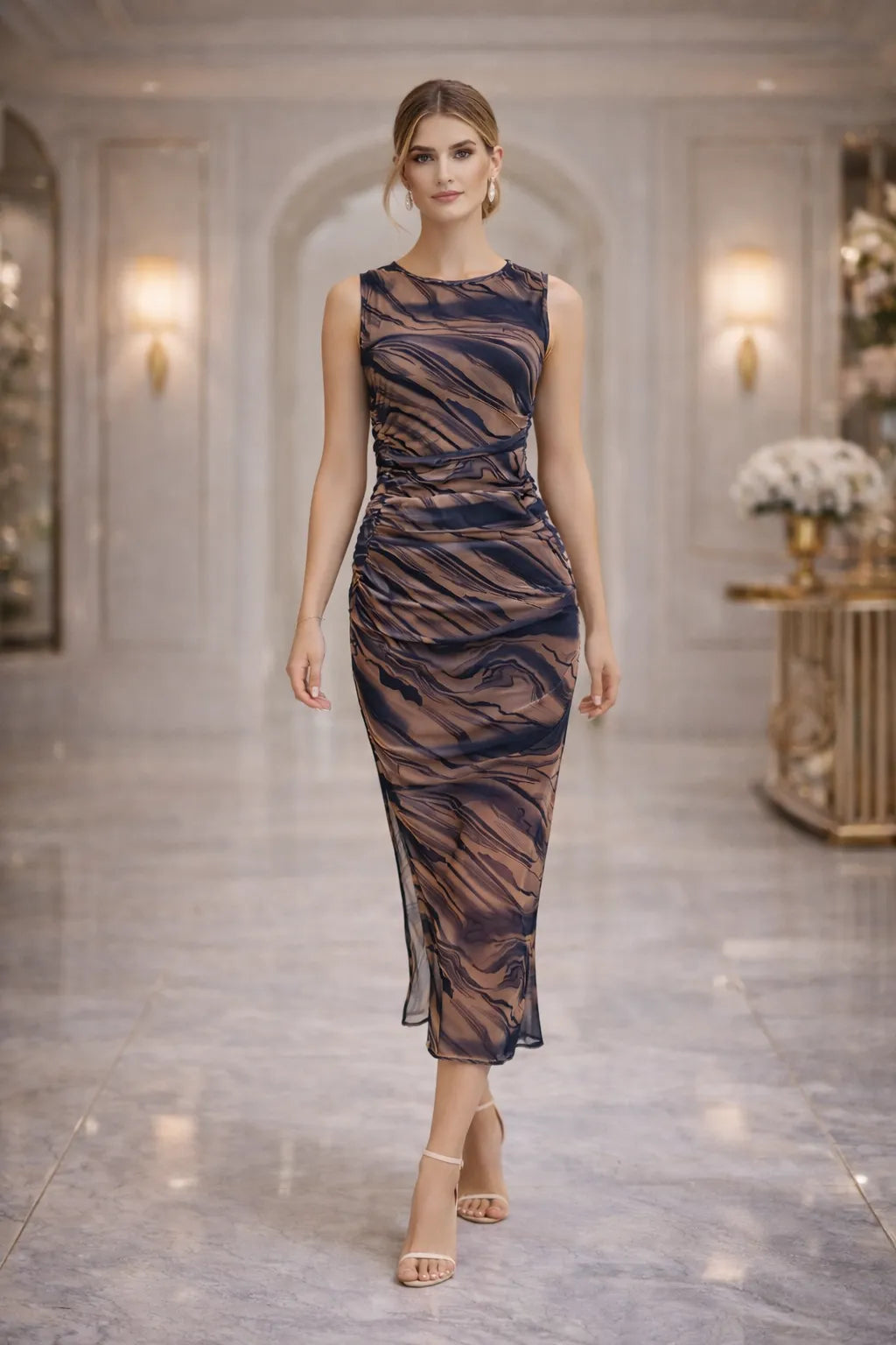 Marble Mesh Midi Dress