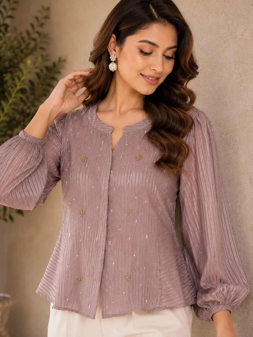 Mauve Shimmer Statement Shirt