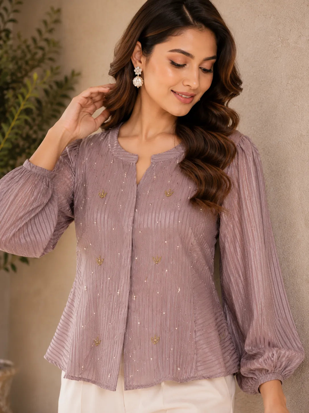 Mauve Shimmer Statement Shirt