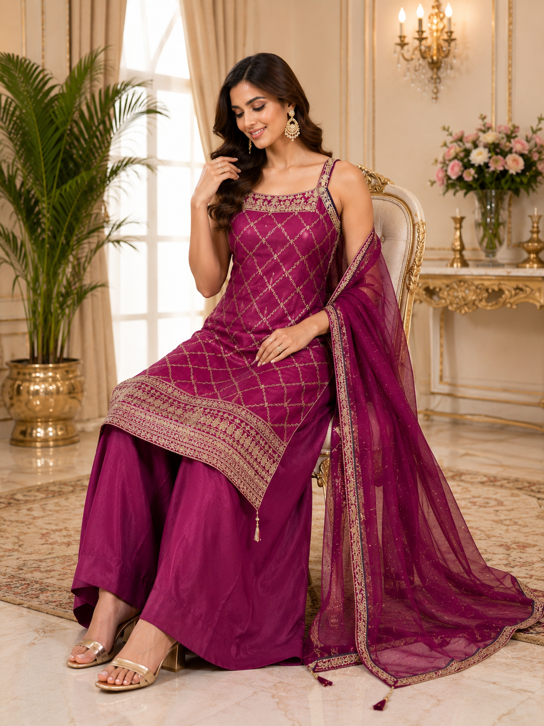 Meher Geometric Embroidered Suit Set