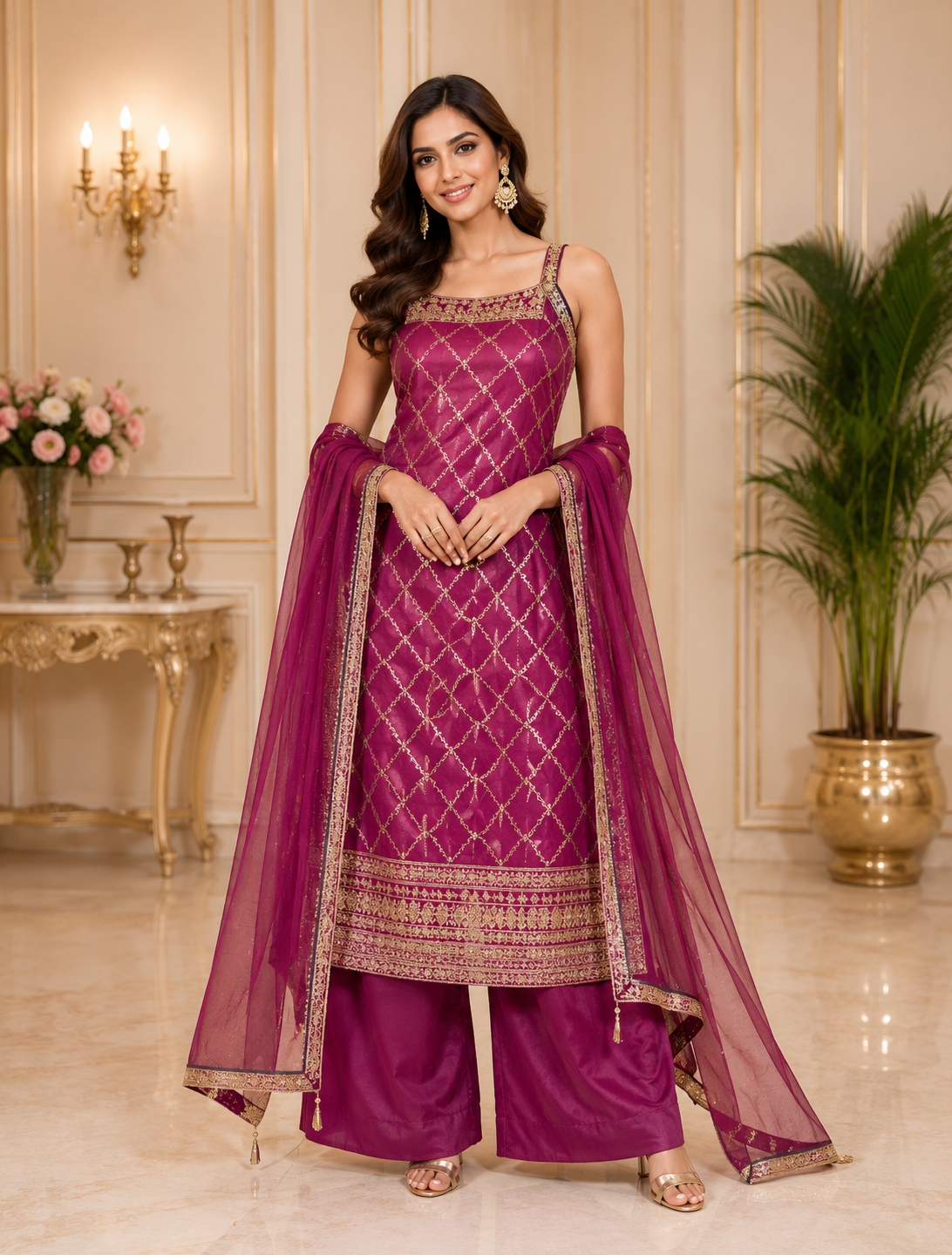 Meher Geometric Embroidered Suit Set