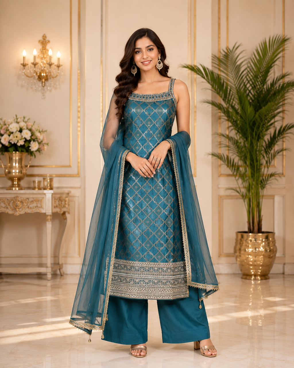 Meher Geometric Embroidered Suit Set