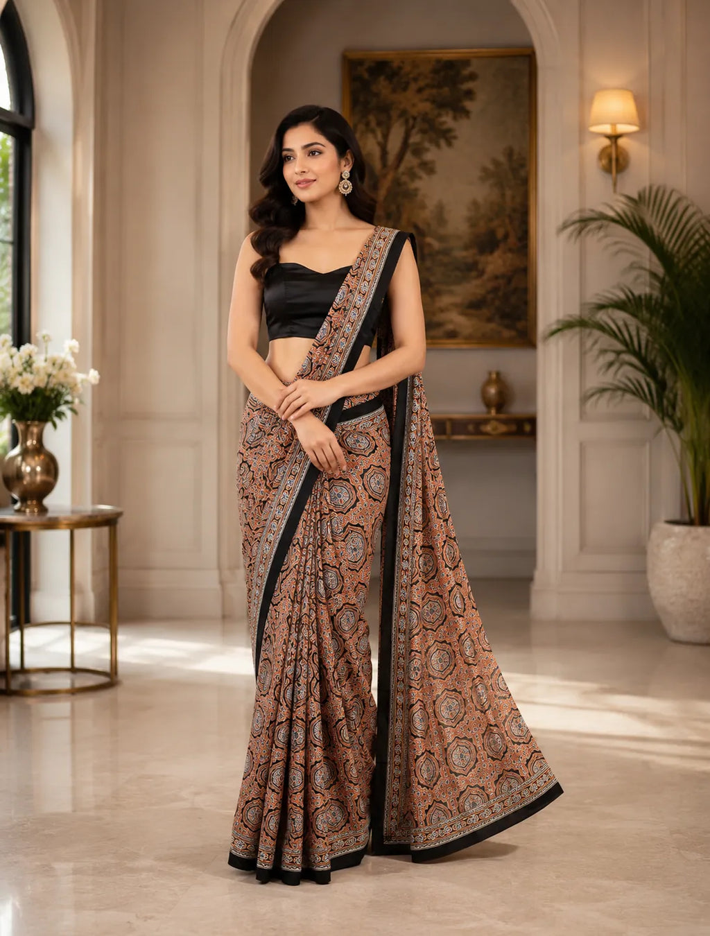 Midnight Ajrakh Printed Saree