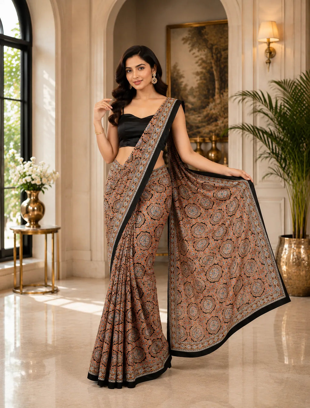 Midnight Ajrakh Printed Saree