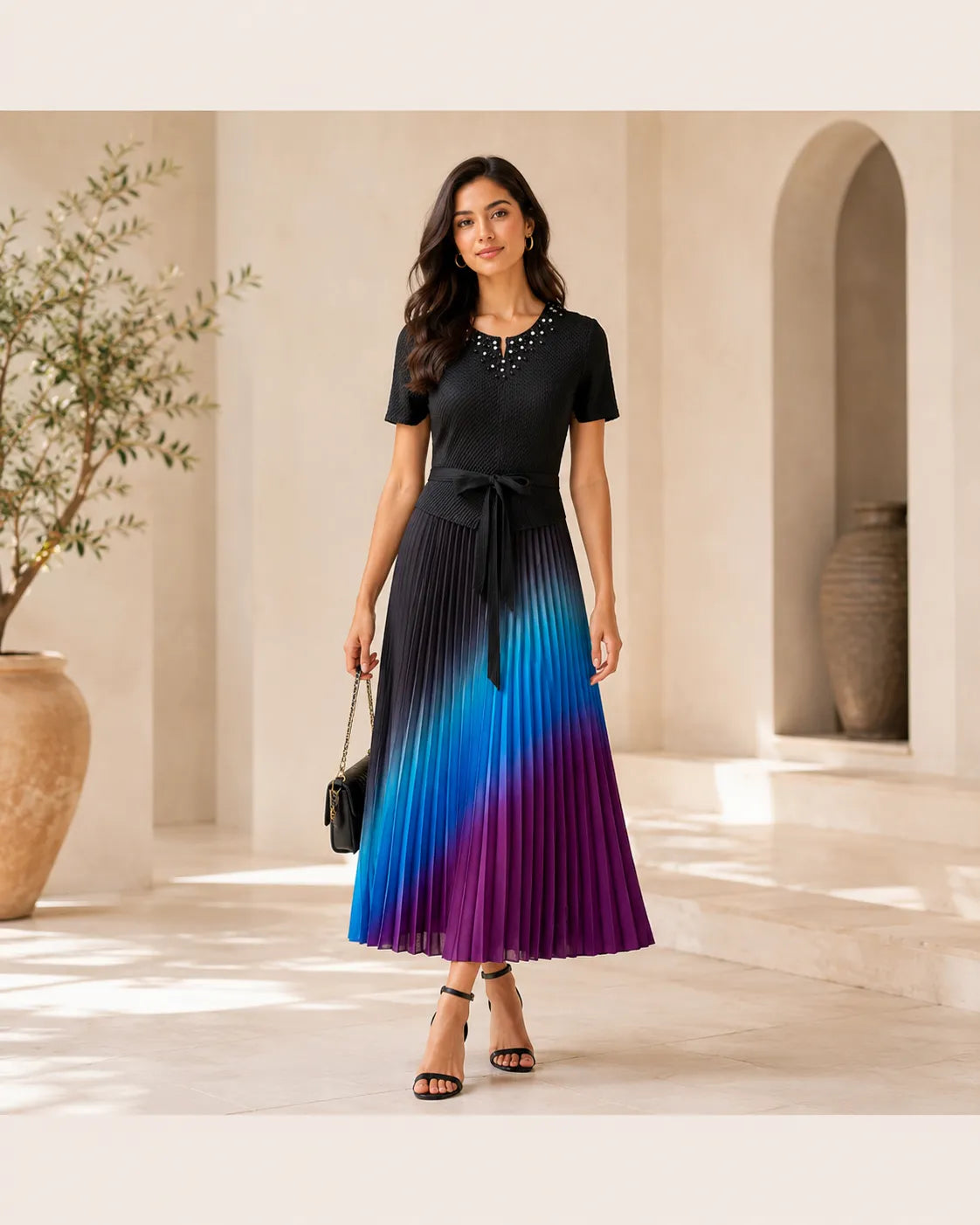 Midnight Aura Ombre Pleated Dress