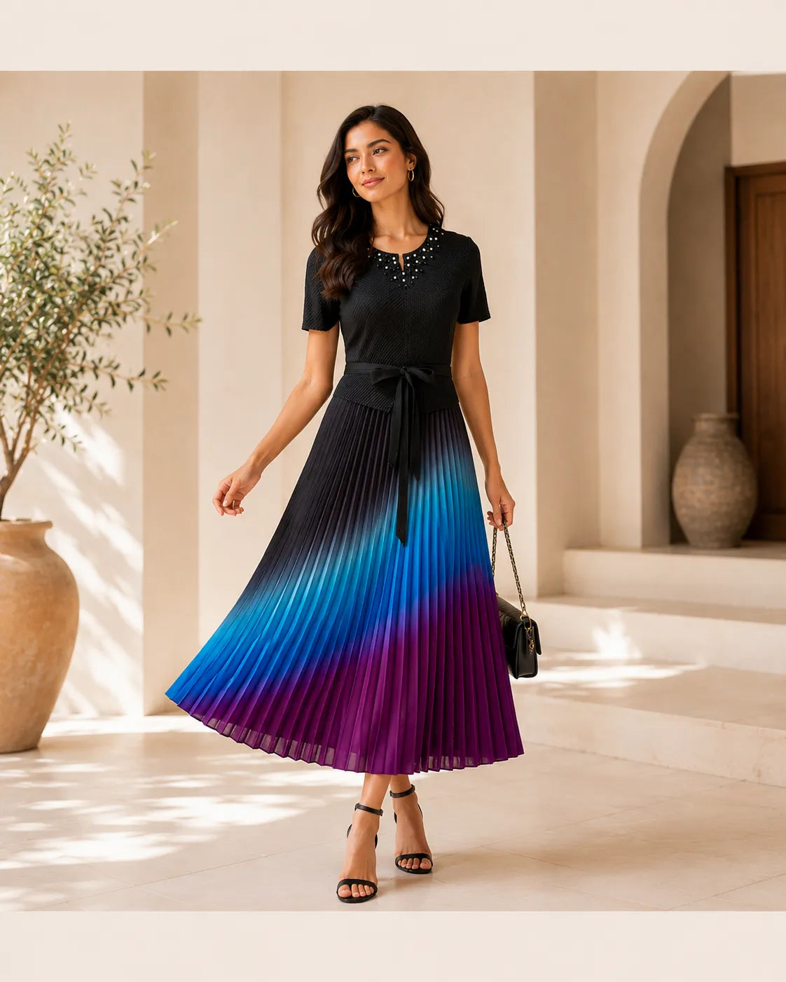Midnight Aura Ombre Pleated Dress