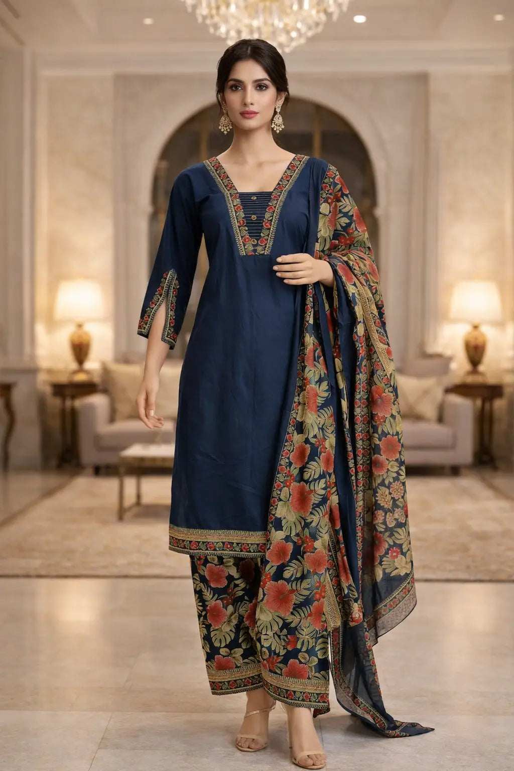 Midnight Bloom Cotton Suit Set