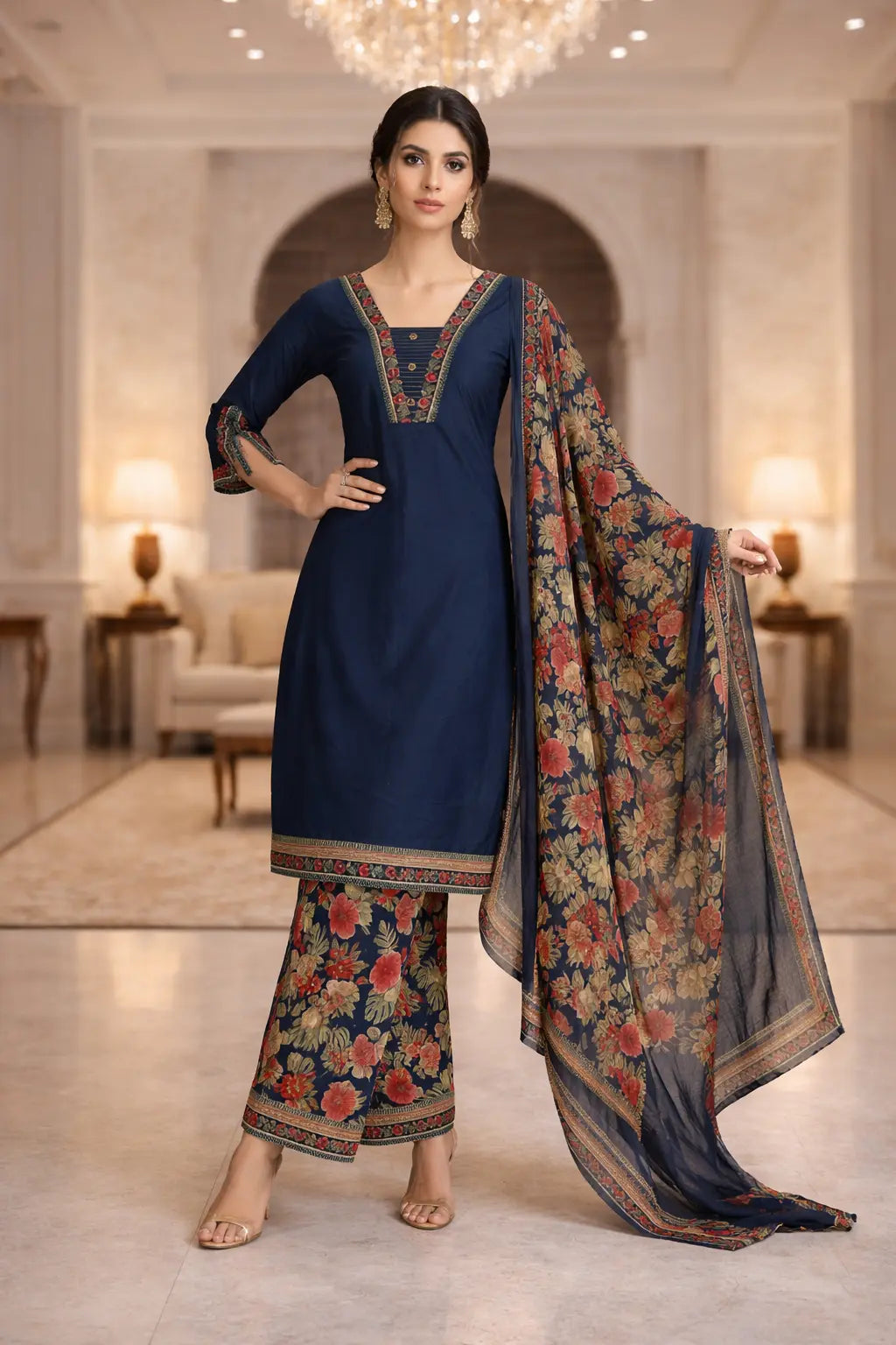 Midnight Bloom Cotton Suit Set