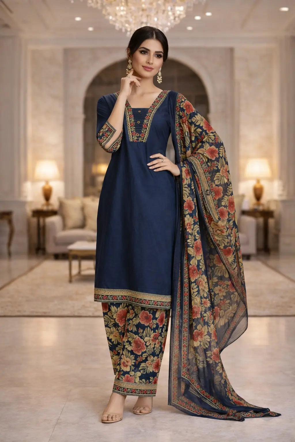 Midnight Bloom Cotton Suit Set