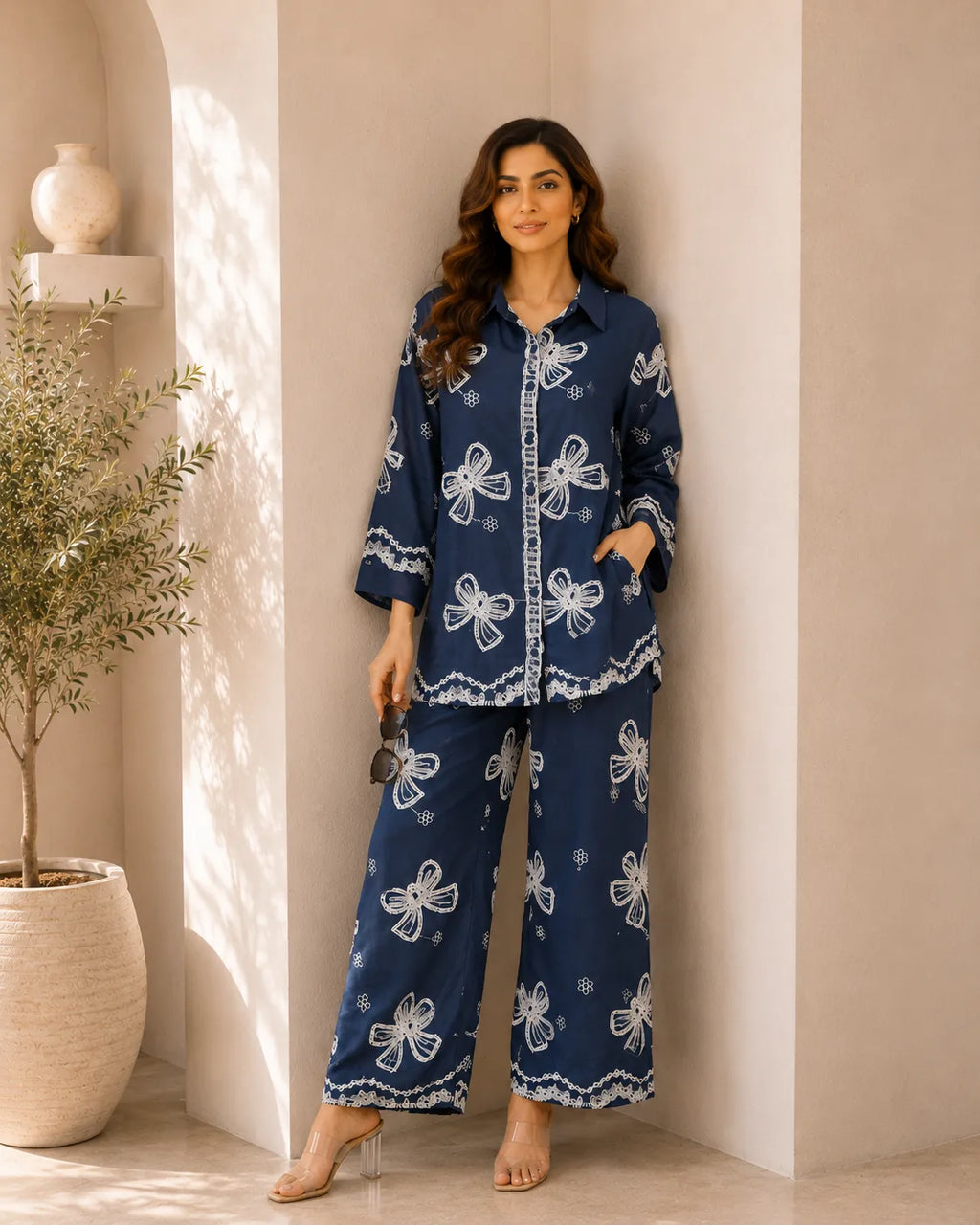 Midnight Bow Printrd Co-ord Set