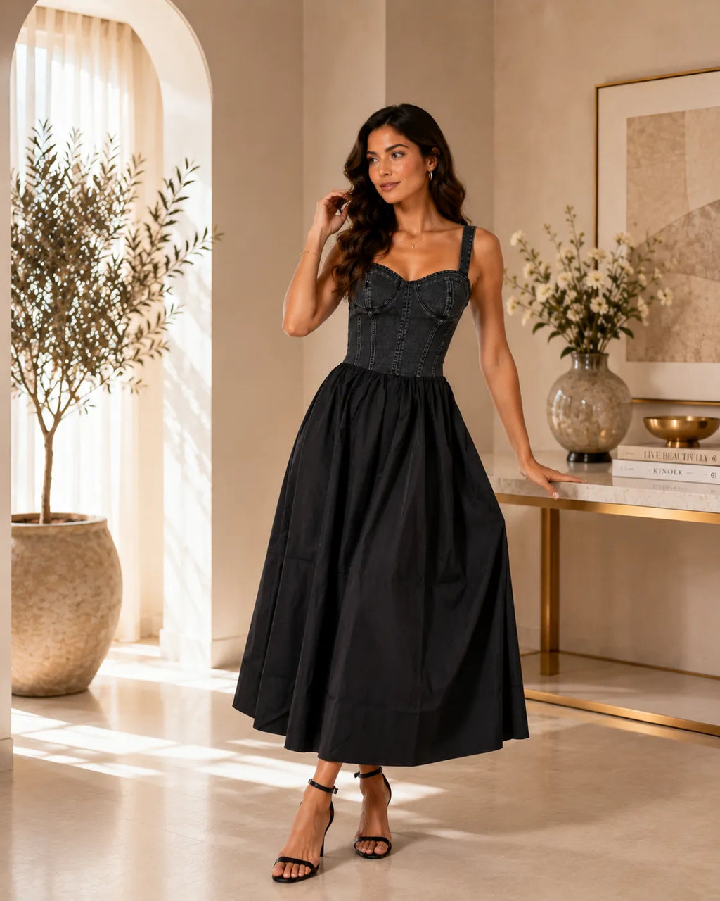 Midnight Corset Midi Dress