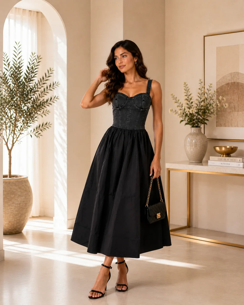 Midnight Corset Midi Dress