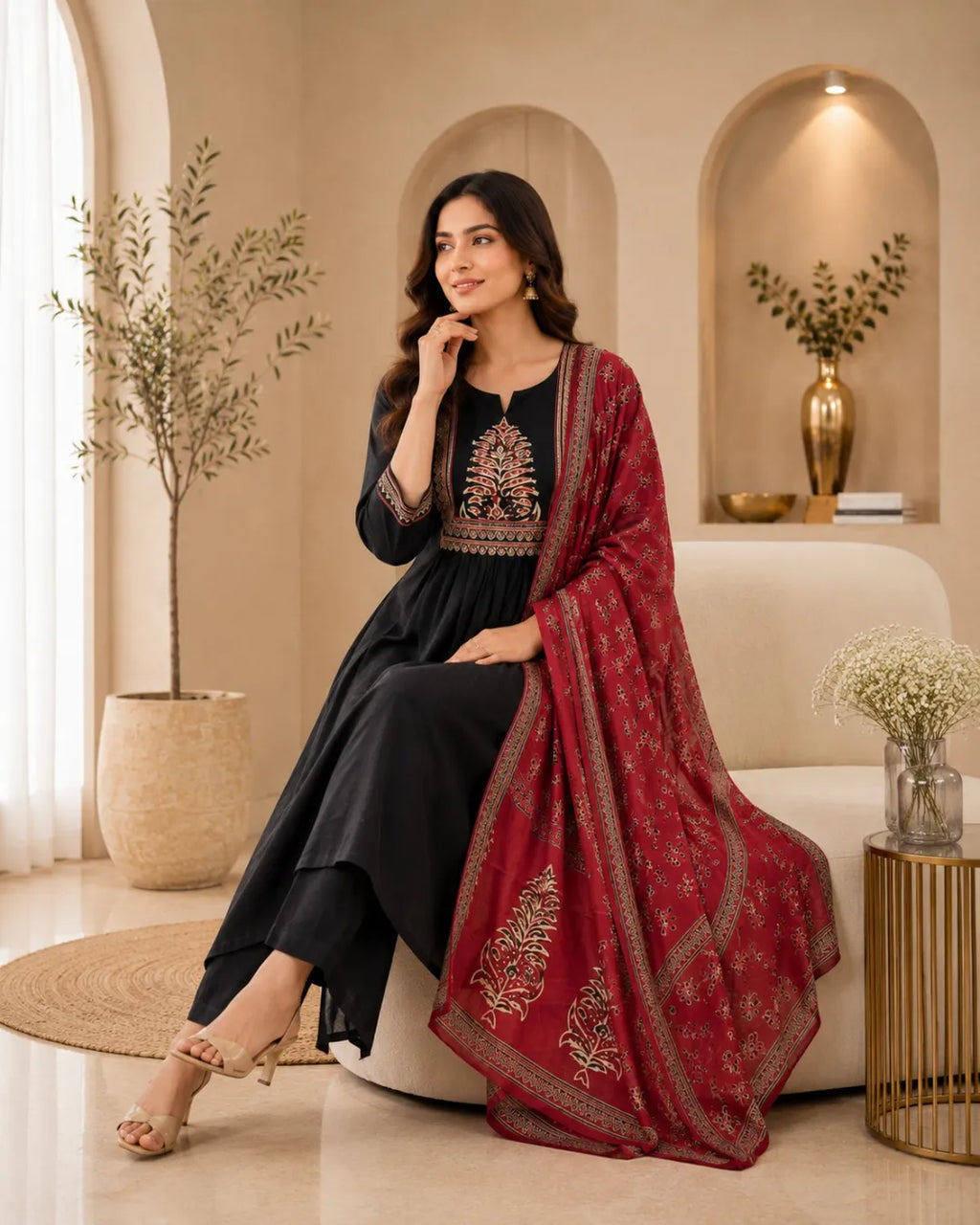 Midnight Elegance Cotton Suit Set