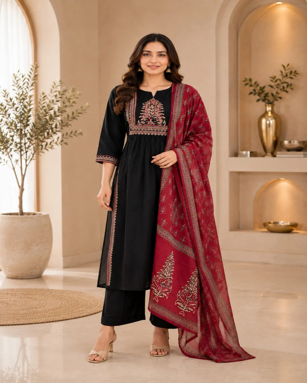 Midnight Elegance Cotton Suit Set