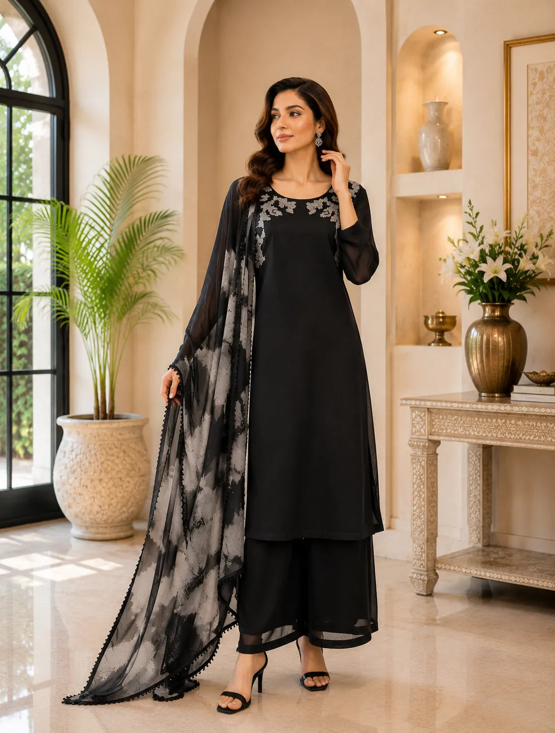 Midnight Elegance Embrioidered Suit Set