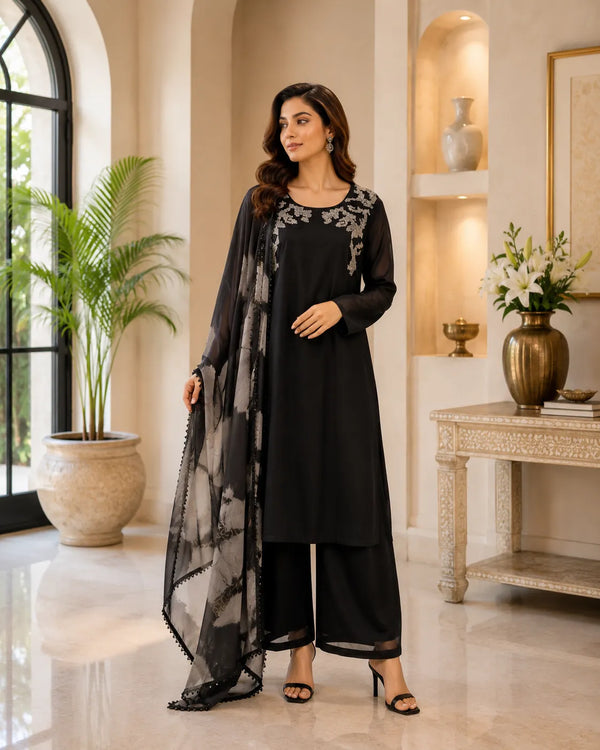 Midnight Elegance Embrioidered Suit Set