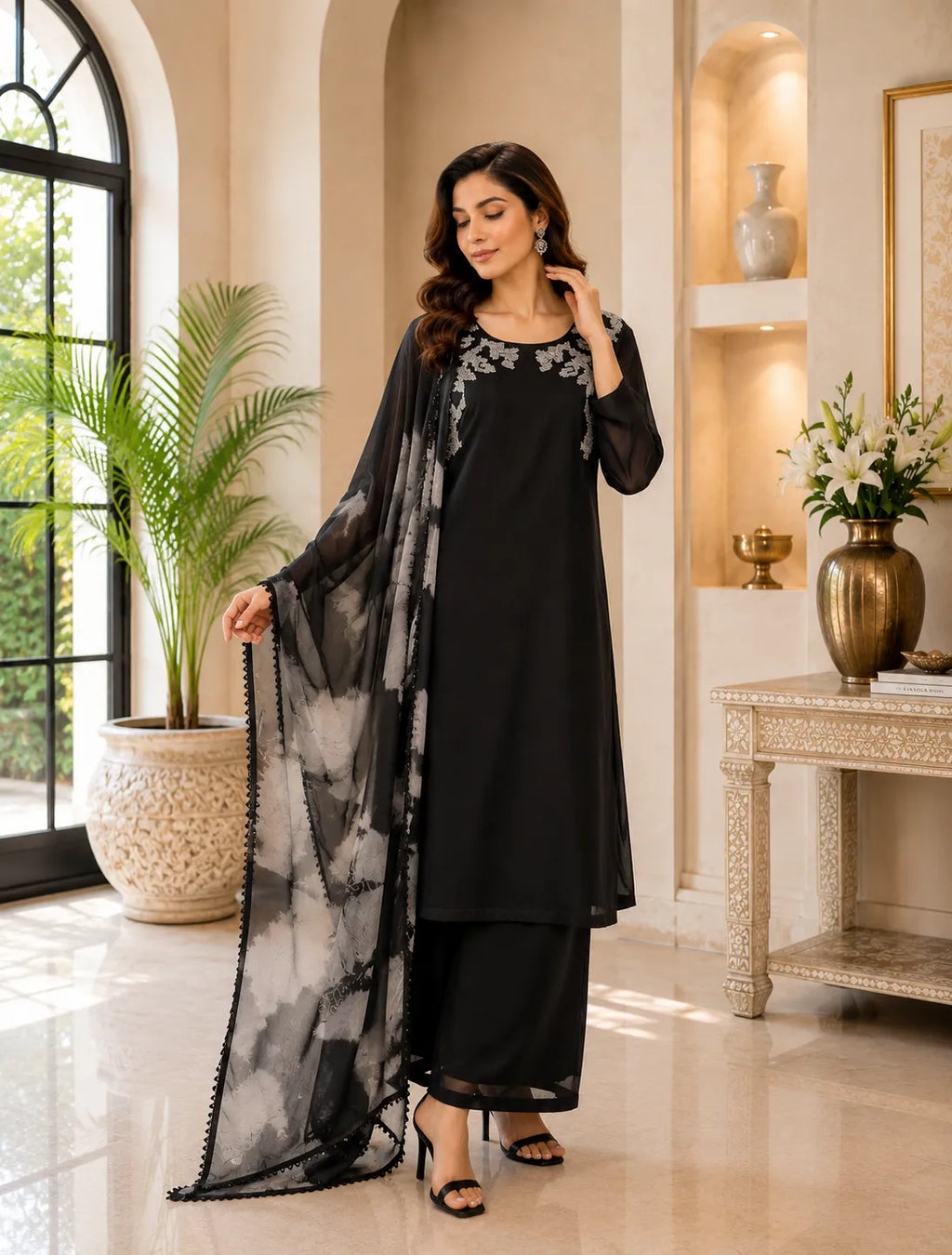 Midnight Elegance Embrioidered Suit Set