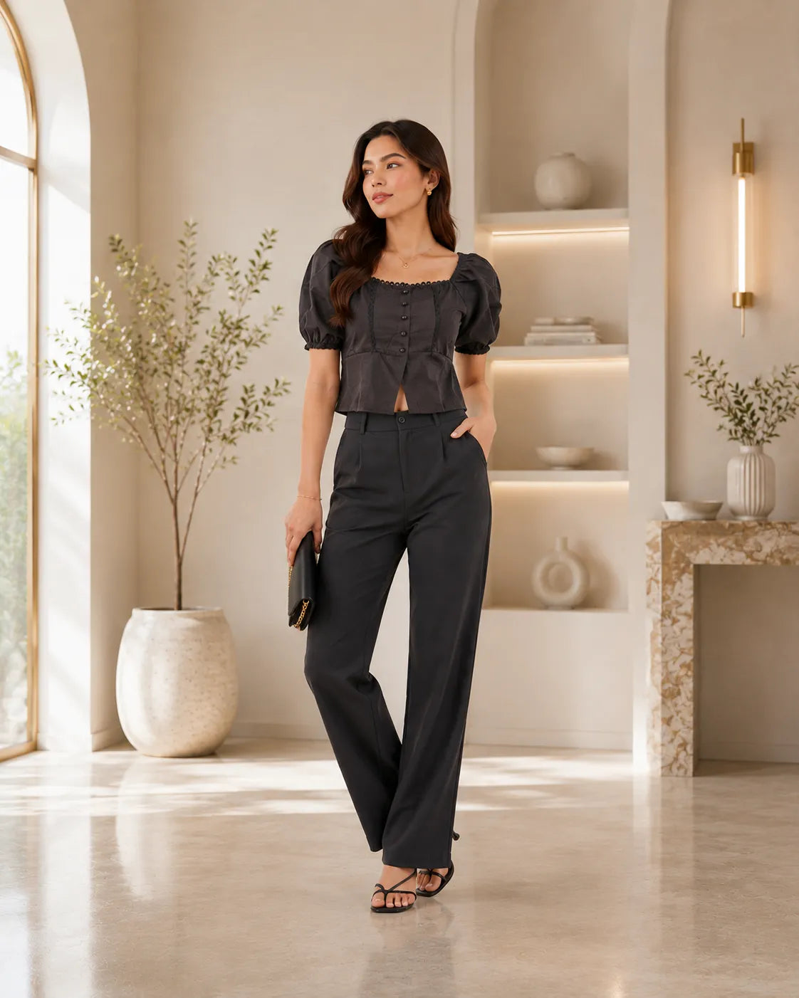 Midnight Muse Puff Sleeve Crop Top