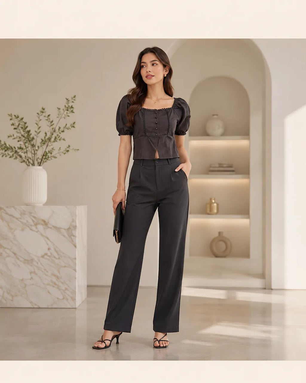 Midnight Muse Puff Sleeve Crop Top