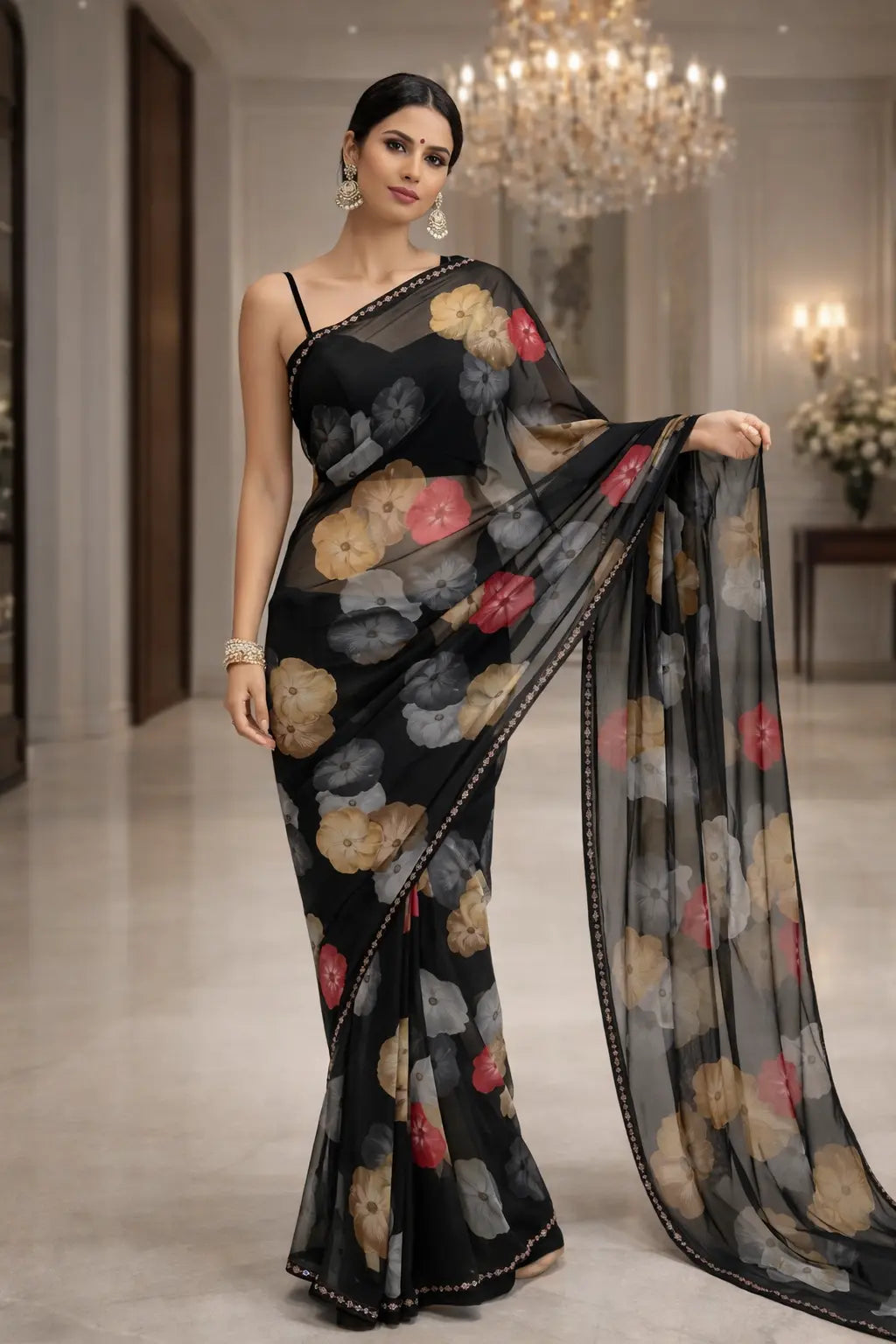 Midnight Petal Georgette Saree