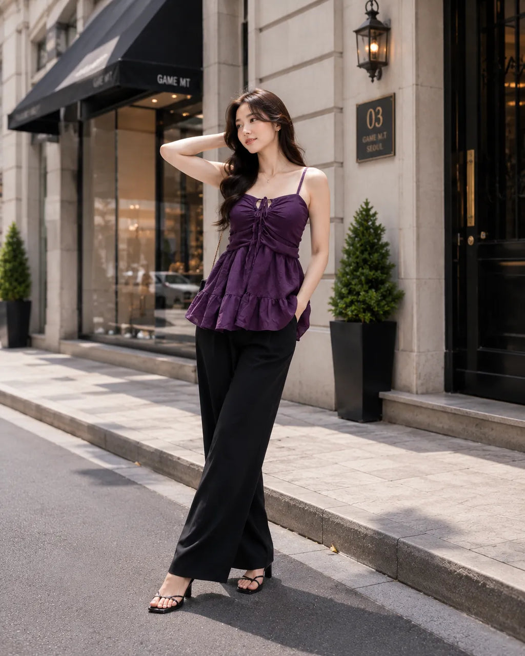 Midnight Plum Ruched Peplum Top