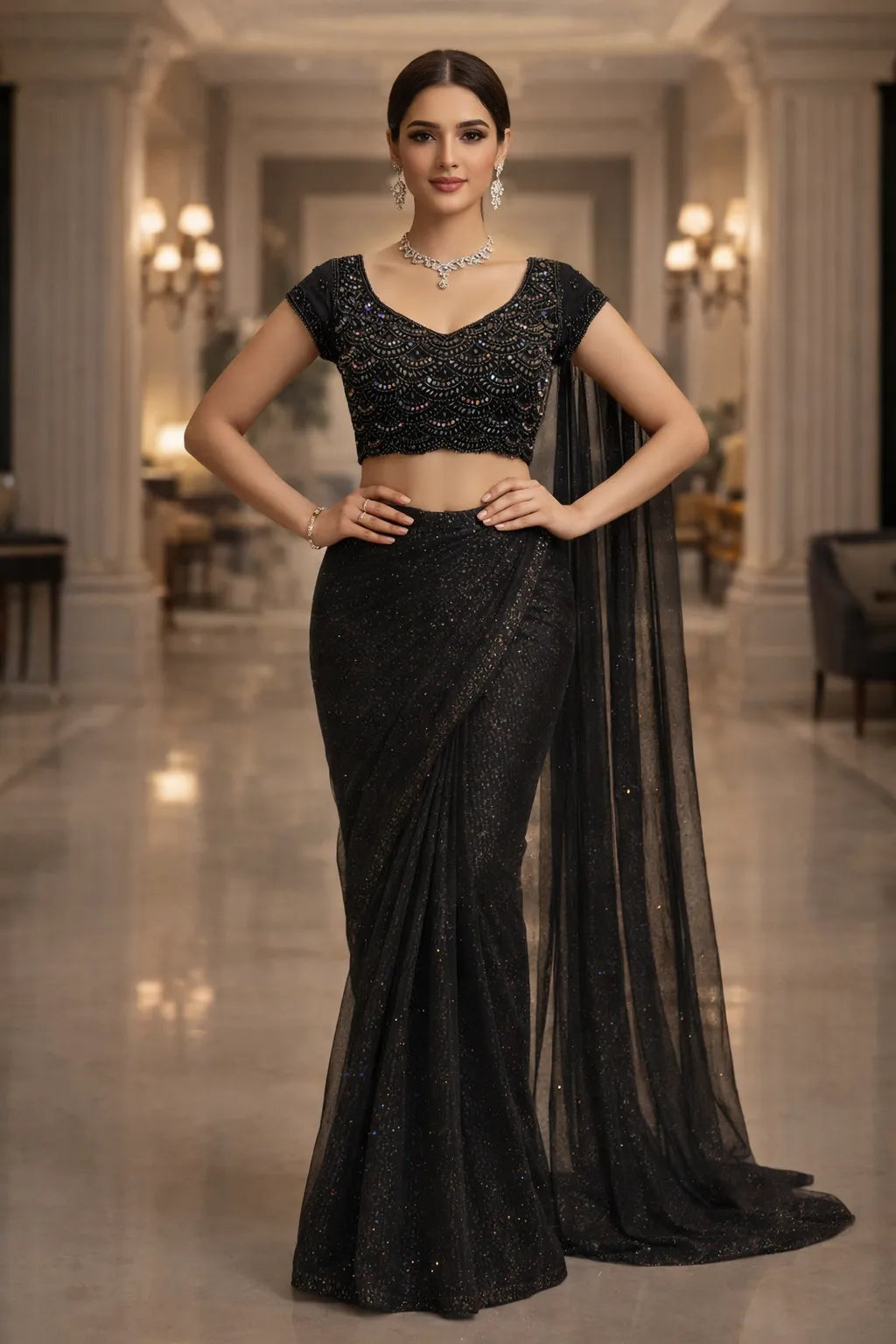 Midnight Scallop Glam Blouse