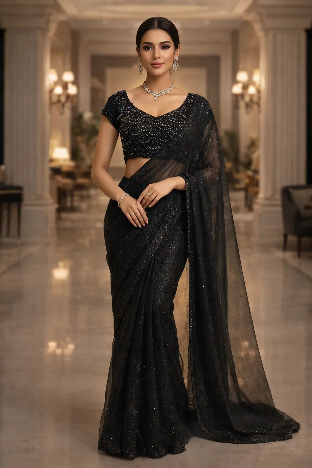 Midnight Scallop Glam Blouse