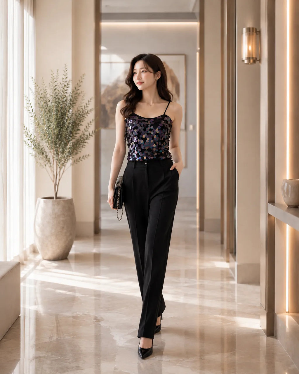 Midnight Spark Sequin Camisole Top