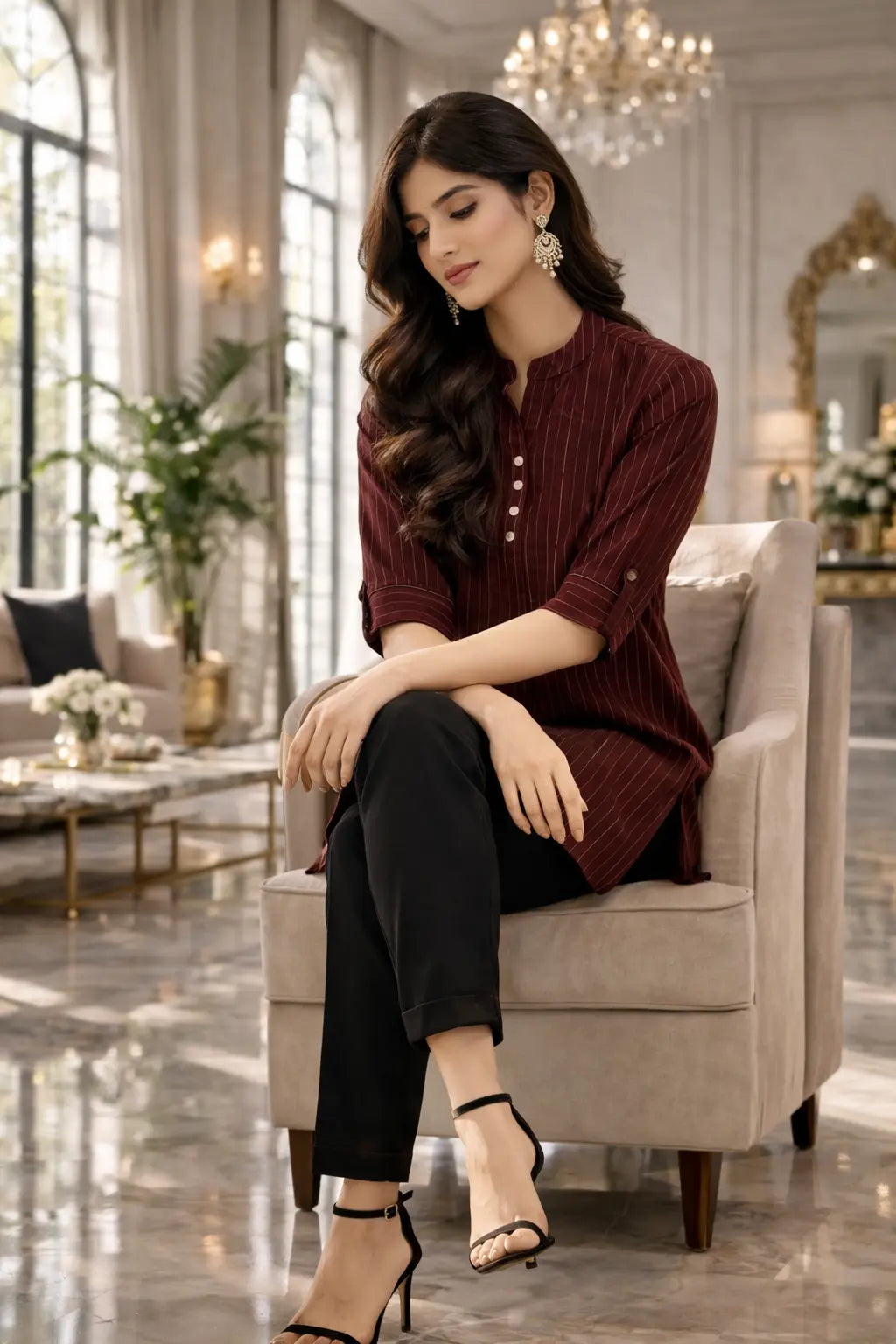 Midnight Stripe Smart Kurti