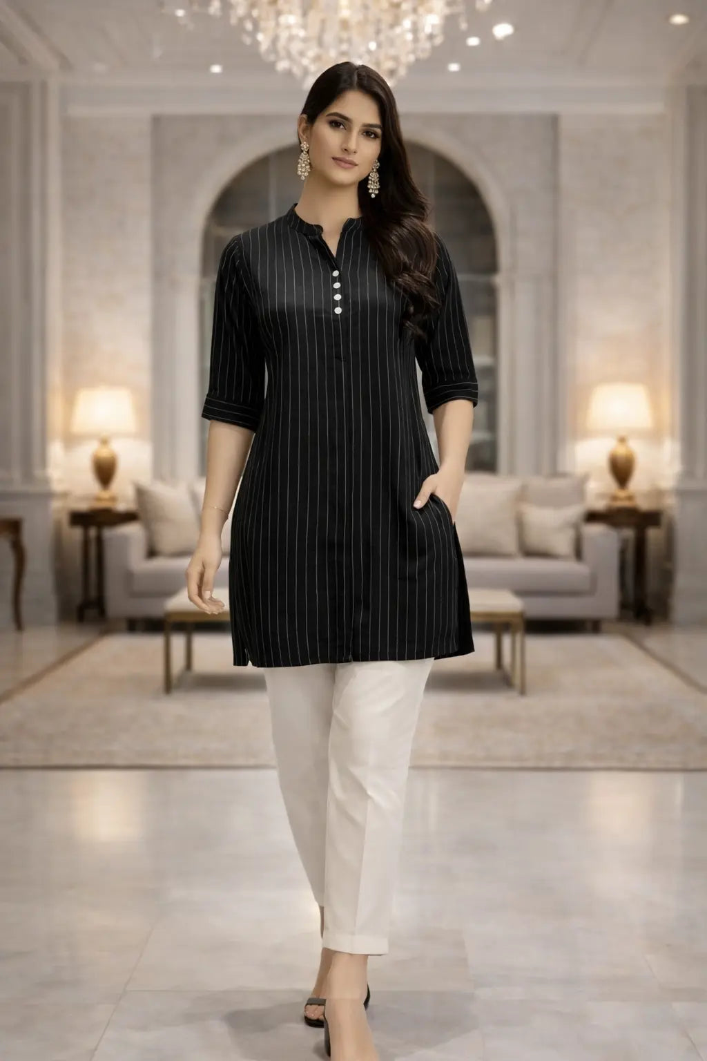 Midnight Stripe Smart Kurti