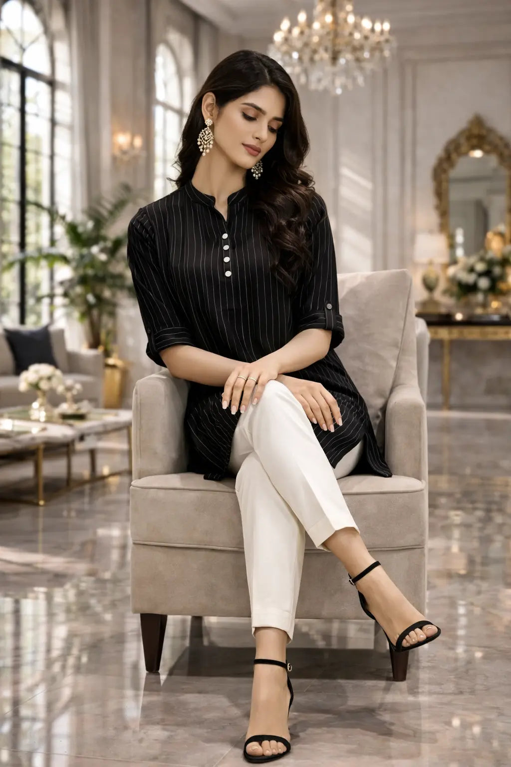 Midnight Stripe Smart Kurti