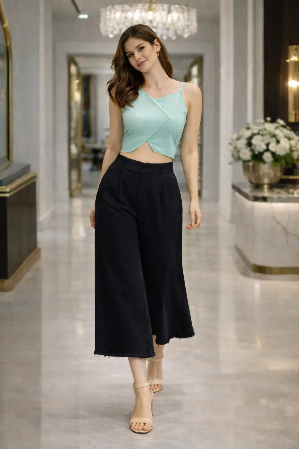 Mint Cross Wrap Crop Top