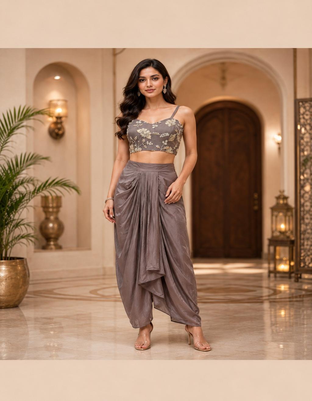 Mocha Drape Indo Western Cape Set
