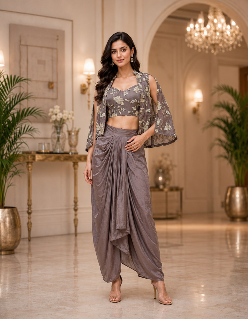 Mocha Drape Indo Western Cape Set