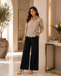 Mocha Floral Lace Hem Shirt