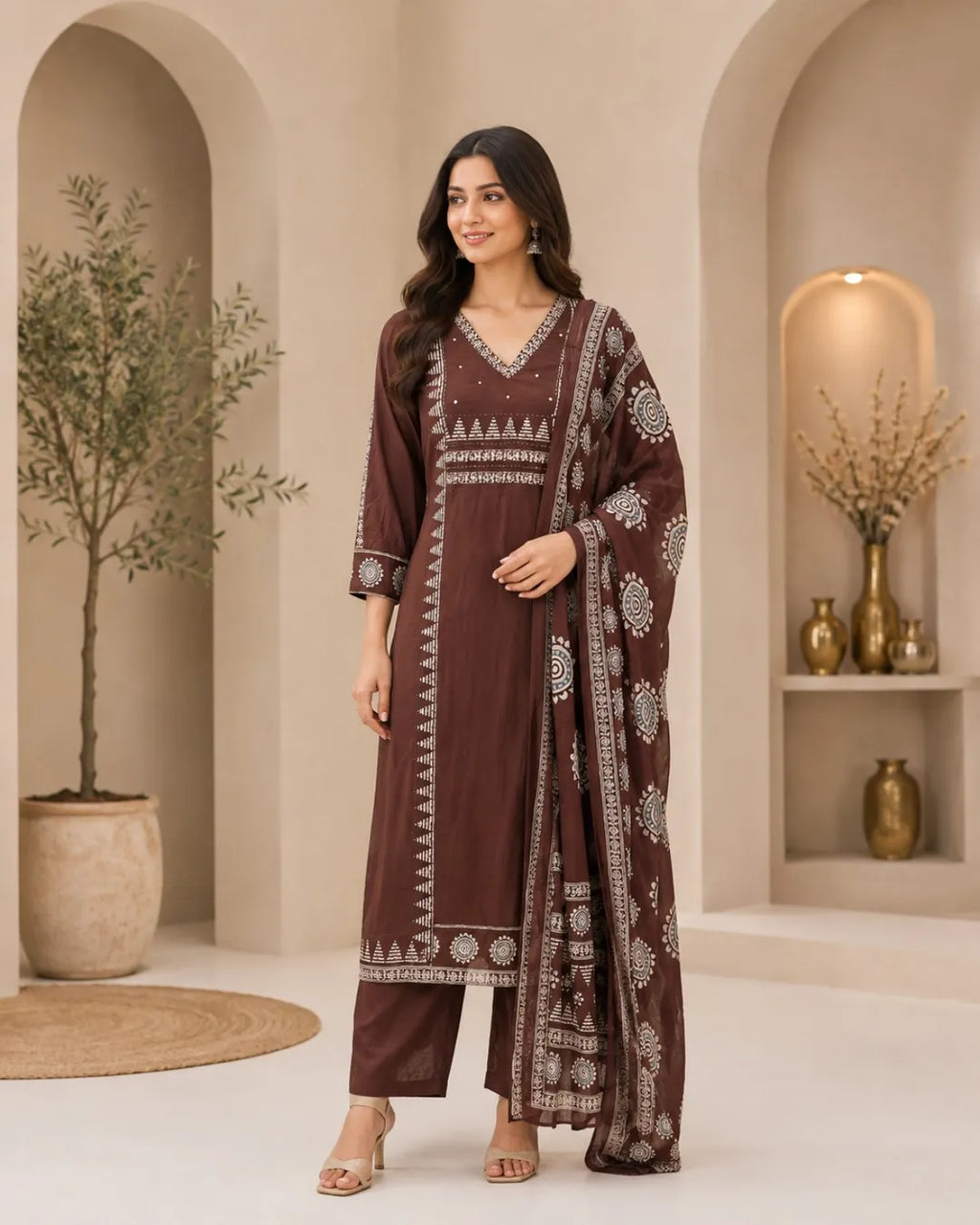 Mocha Heitage Cotton Suit Set