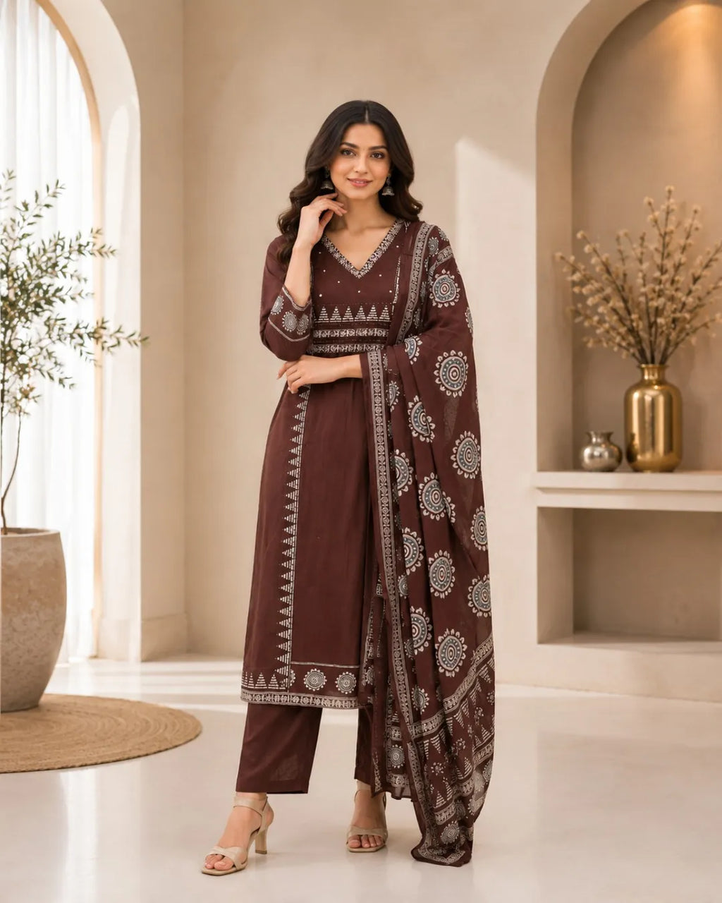 Mocha Heitage Cotton Suit Set