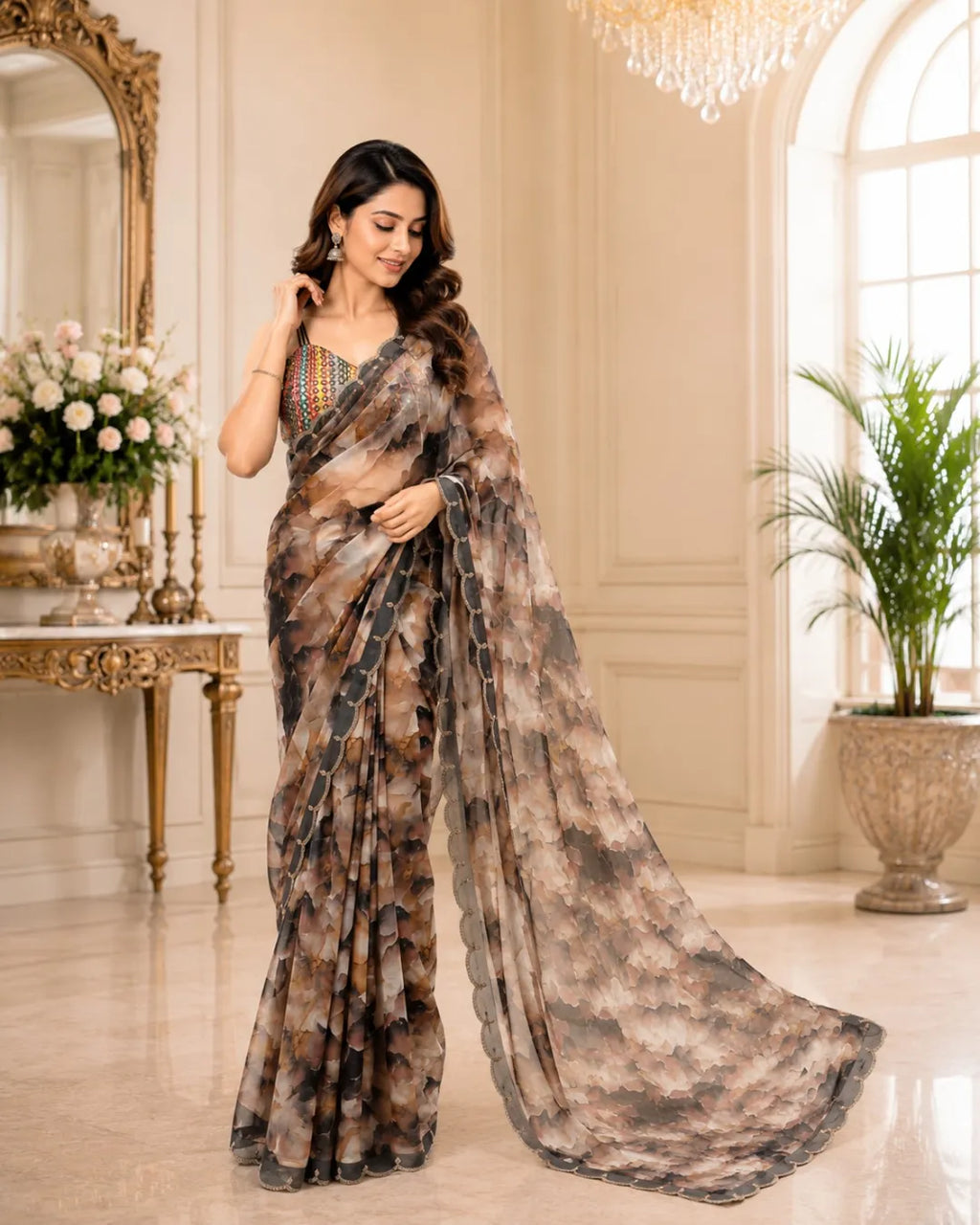 Mocha Muse Georgette Saree