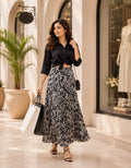 Monochrome Printed Flowy Long Skirt