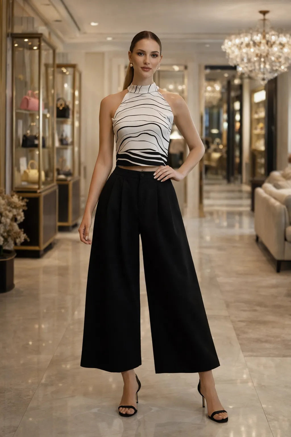 Monochrome Wave Halter Top